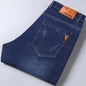 2024 Summer Thin Men's Elastic Cotton Jeans Fashion Gray Comfortable Business Straight Casual Pants High Quality Brand Trousers