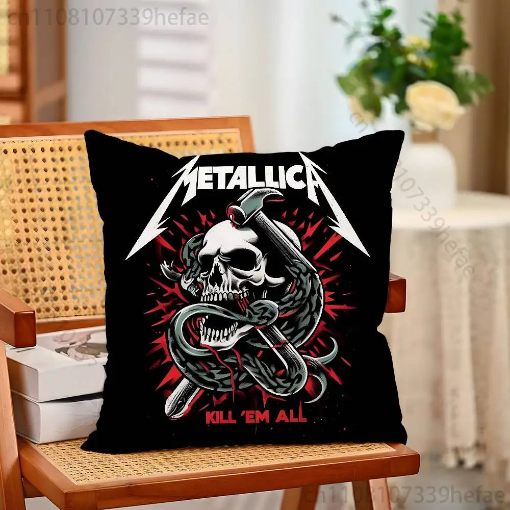 M-Metallica Band Pillow Cases for Bedroom Living Room Sofa Home Decor Polyester Cushion Cover with Zipper