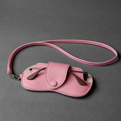 PU Leather Sunglasses Storage Bag with Lanyard Solid Color Sunglasses Pouch Portable Durable SunGlasses Holder