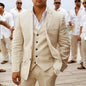 Man Suits with Notched Lapel Custom Casual Man Fashion Costume 3 piece Beige Linen Wedding Tuxedo for Groomsmen Summer
