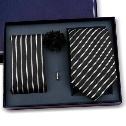 Elegant Ties For Men Classic Paisly Neck Tie Pocket Square Brooch Set With Gift Box Mens Business Wedding Suit Accessories