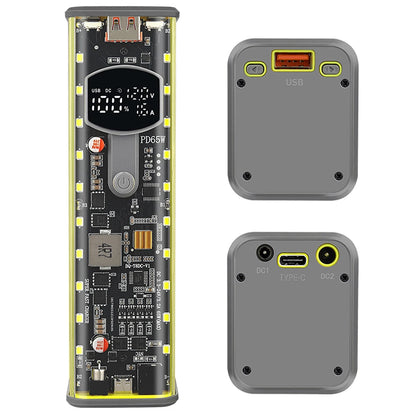 65W PD Fast Charge 8-Cell Solderless 18650 Power Bank Case 3.3-24V Adjustable DC DIY Battery Box LED Display Outdoor Light