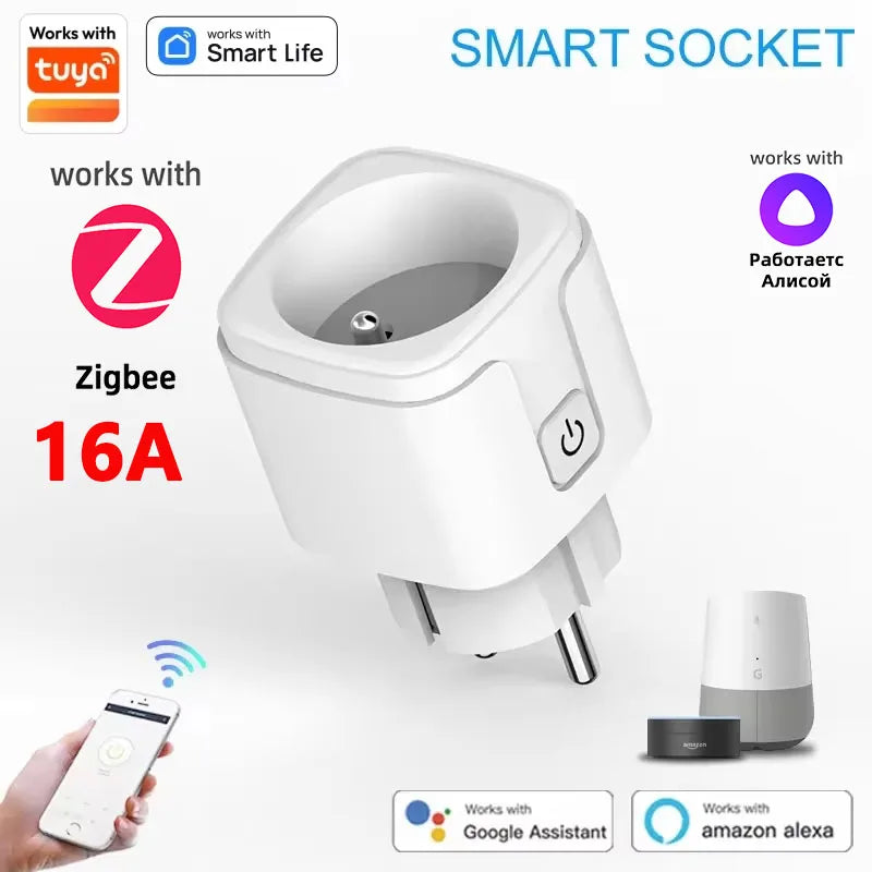 WiFi/Zigbee Smart Plug EU 16A/20A with Power Monitoring Timer Function Socket Compatible with Tuya Alexa Google Home Smart Life