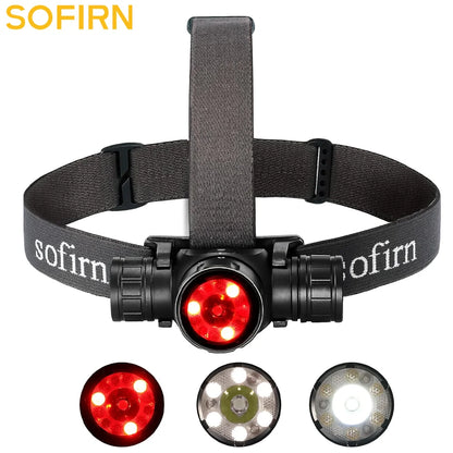 Sofirn HS21 SFT40 LED 2000lm Czerwona Latarka Czołowa 18650 USB C Ładowalna Mocna Latarka z Czujnikiem Podczerwieni