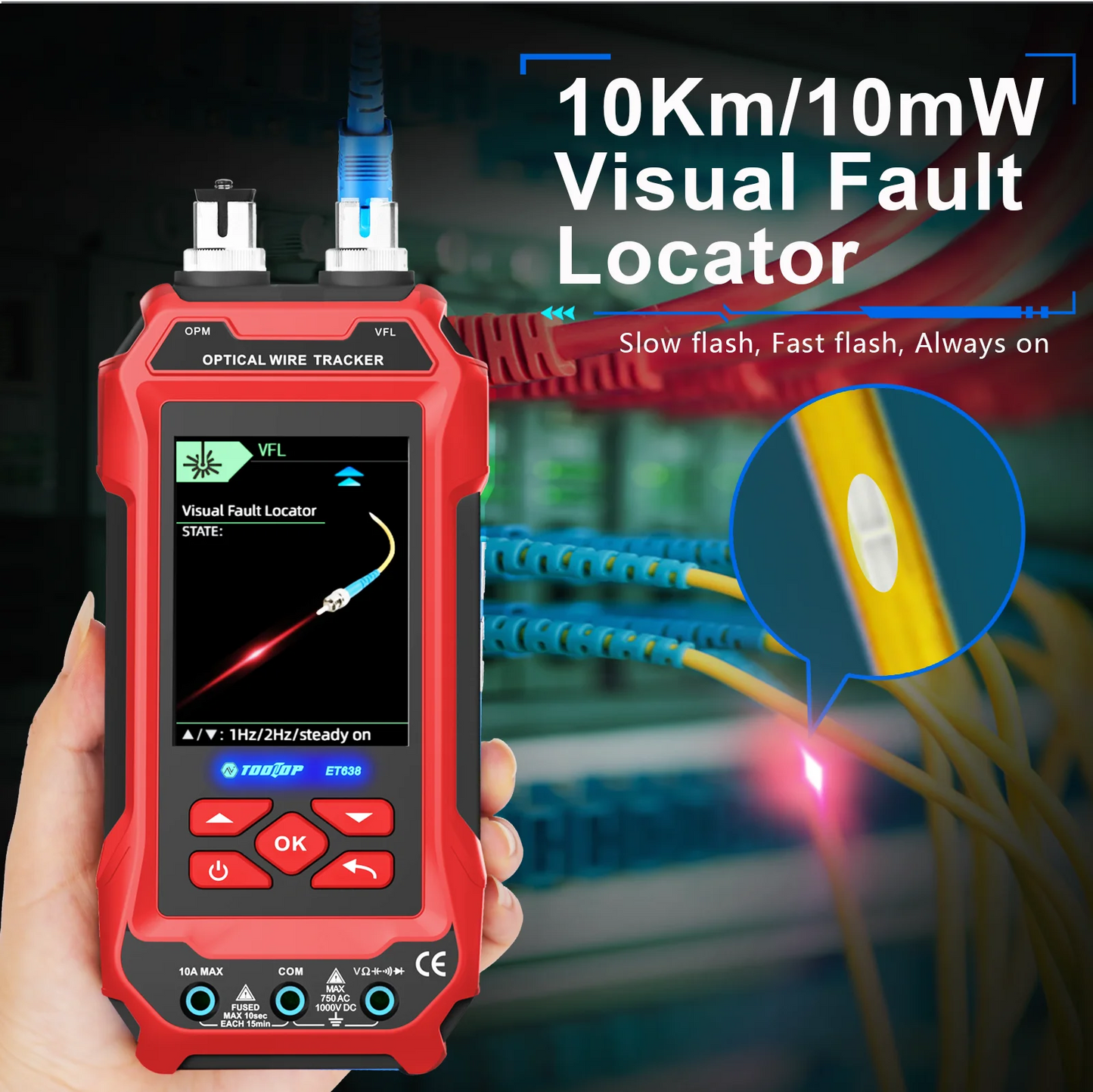 TOOLTOP Network Cable Tester 4 in 1 Multi-function Fiber Optical Power Meter Visual Fault Locator noise-free LAN Line Tracking