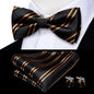 Hi-Tie Mens Bow Tie Hanky Cufflinks Set White Black Gray Silver Pre-tied Butterfly Knot Bowtie for Male Wedding silk Business