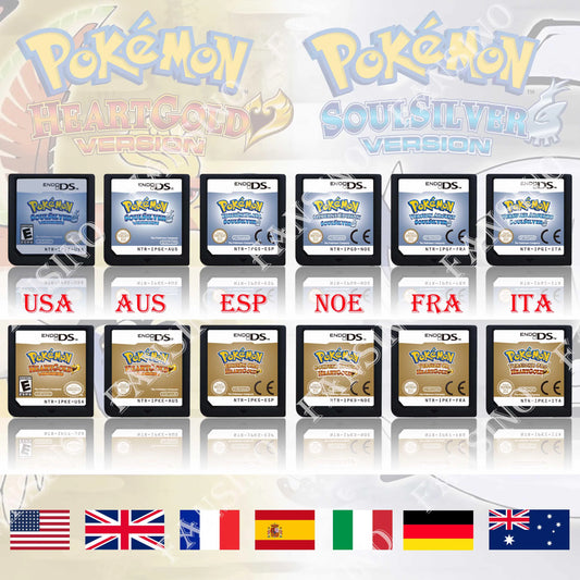 (USA,EUR,AUS NOE,ESP,FRA,ITA) Pokemon HeartGold SoulSilver Version High Quality Authentic 1:1 Replica DS Video Game Cartridge