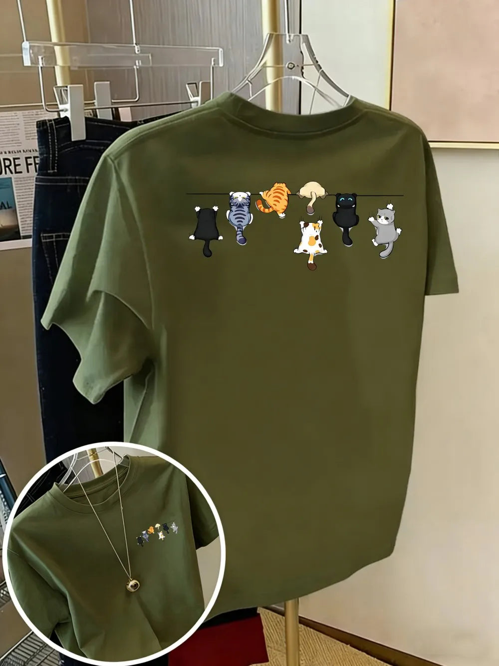 Cartoons Cats Prints T-Shirts Summer Womens Cotton T Shirts Basic O-Neck Oversized Short Sleeve Tops Casual Street Woman Clothes