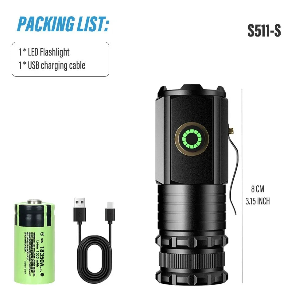 High Quality 3*SST20 LED Flashlight 18350 Super Bright Torch Rechargeable USB Light Waterproof with CAP CLIP for Hiking Camping