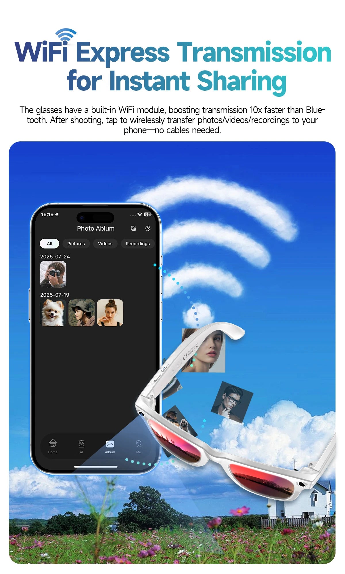 New Leisure Camera Smart Glasses 800W 32GB Memory AI Translation Voice Assistant Video Recording Men Anti Blue Light Sunglasses
