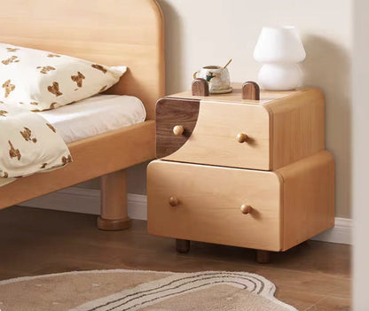 E2022 Beech Wood 2 Drawer Cartoon Kid Bedstand Children Nightstand Boy Bedside Table Girl Night Tables