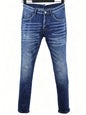 6057 Four Seasons New Men's Wear Washed Ripped Patch Paint Slim-fit Feet Blue Jeans for Men