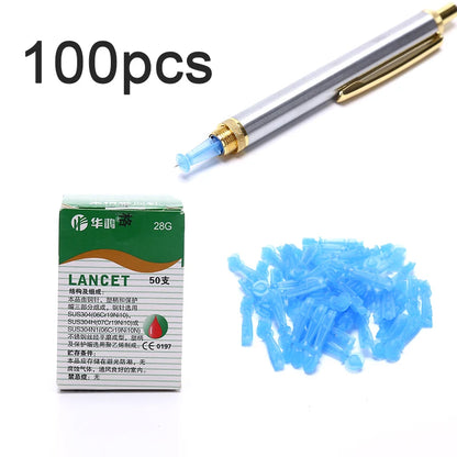 100pcs Stainless Steel Lancet Pen Adjustable Depth Blood Sampling Glucose Test Pen Lancing Device for Diabetics Blood Collect