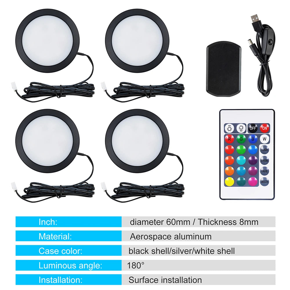 24Key Remote RGB Under Cabinet Light 5V USB Switch 1 2 4 6 Lights Kit Slim Lamp for Kitchen Display Case Home Bar Desk Accent
