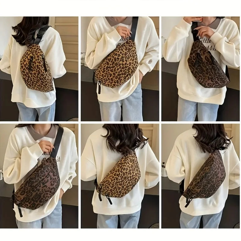Women's Leopard Print Chest Bag Large Capacity Waist Bag for Women Travel, Shopping, Everyday Use Stylish Shoulder Crossbody Bag