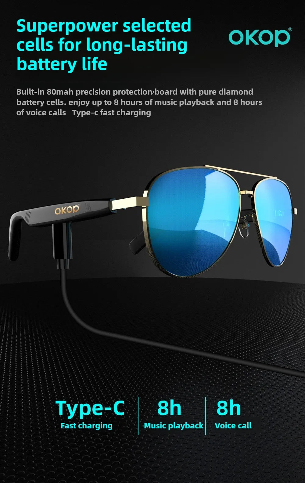 OKOP Smart Bluetooth Glasses,Waterproof Bluetooth Headset,Voice Call Glasses,Anti-blue Light Air Conduction Glasses,AI Glasses