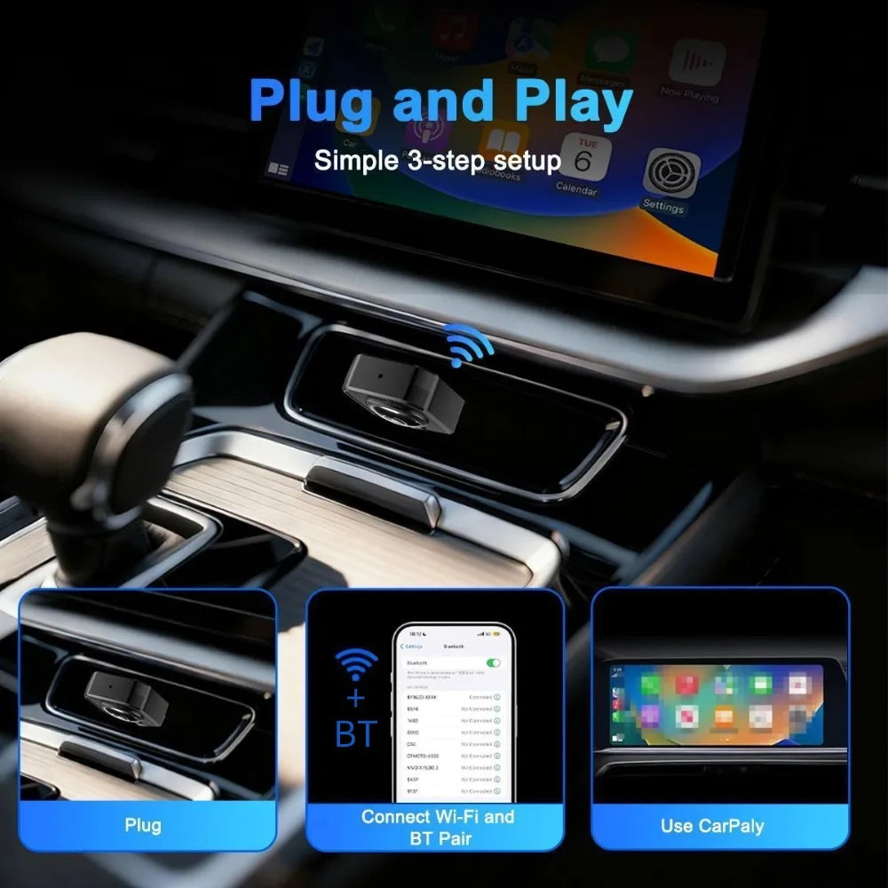 Wireless CarPlay Box 2 in 1 Mini AI Box for Car Plug and Play Adapter for iPhone Android Auto Smart Multimedia Easy Install