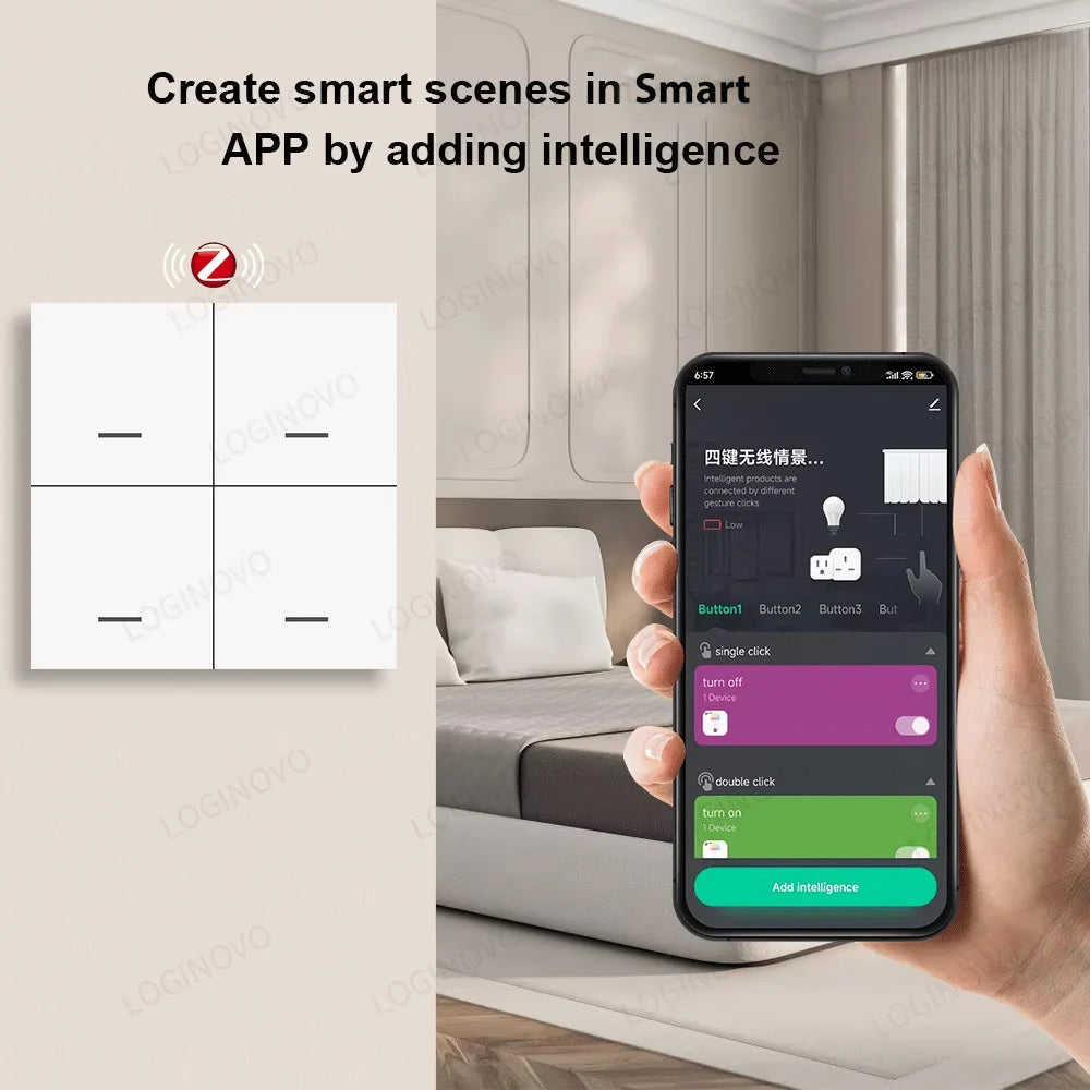 Zigbee Scene Switch Button 4 Gang Wireless Switch Push Button Controller Smart Home Assistant 2MQTT Automation Scenario Switch