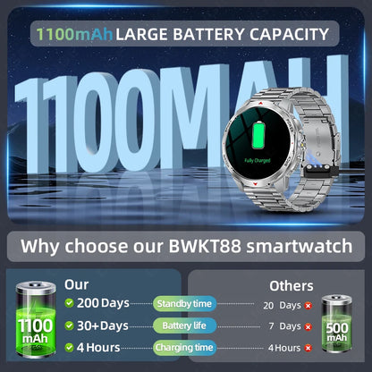 LIGE 1100mAh Military Outdoor Smart Watch Men 1.7" Large Display Compass Sports Watch IP68 Waterproof Bluetooth Call Smartwatch
