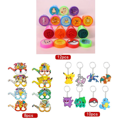 Birthday Party Favor Supplies Pik chu Braclet Keychain Stamp Mask Set for Birthday Party Bag Classroom School Reward Prize Gift