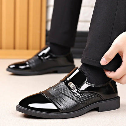 2026 New Glossy Men Loafers Rubber Sole Business Dress Shoes Large Size Versatile Adult Shoes Black Shoes Dress Shoes Men
