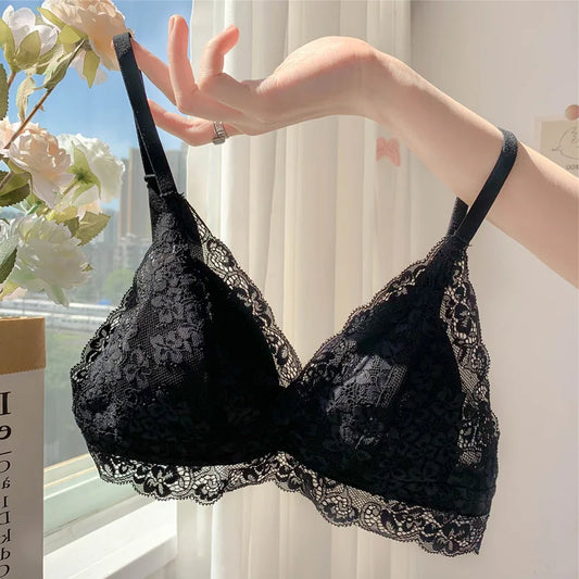 MOYISU French Summer Bralette - Wireless Push-Up Bra for Small Chest, Ultra-Thin Triangle Cups & Sexy Lingerie Set & Sexy Tushy