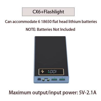 6* 18650 Power Bank Case Wireless Fast Charge PD CX6 For Smart Phone Charging Flashlight Dual USB DIY Battery Storage Boxes