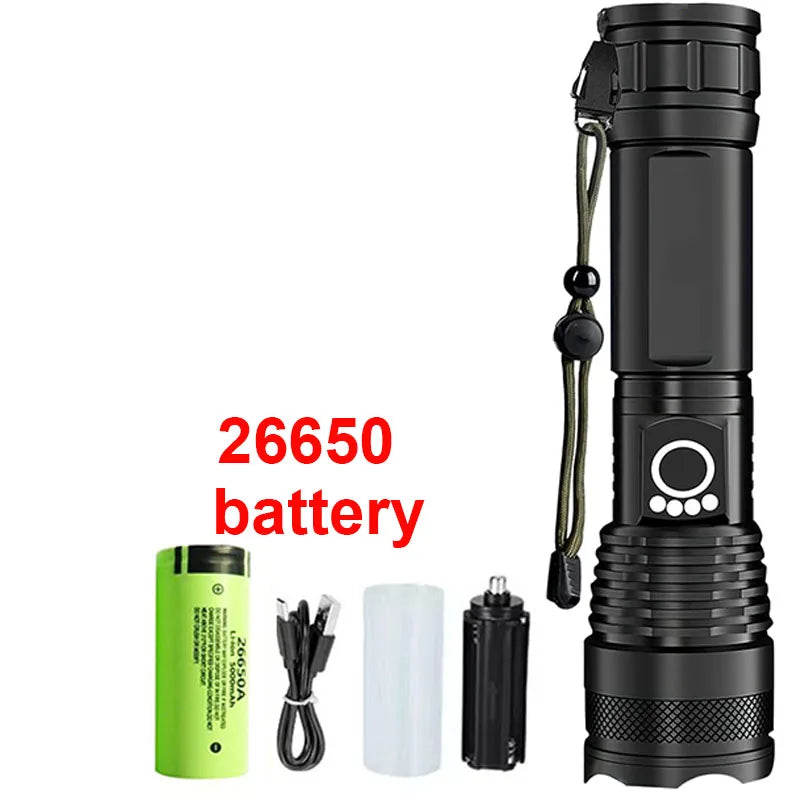 Aluminum Alloy Rechargeable Flashlight High Power Waterproof  Torch Light Zoomable with Storage Box Handheld Flash Lights
