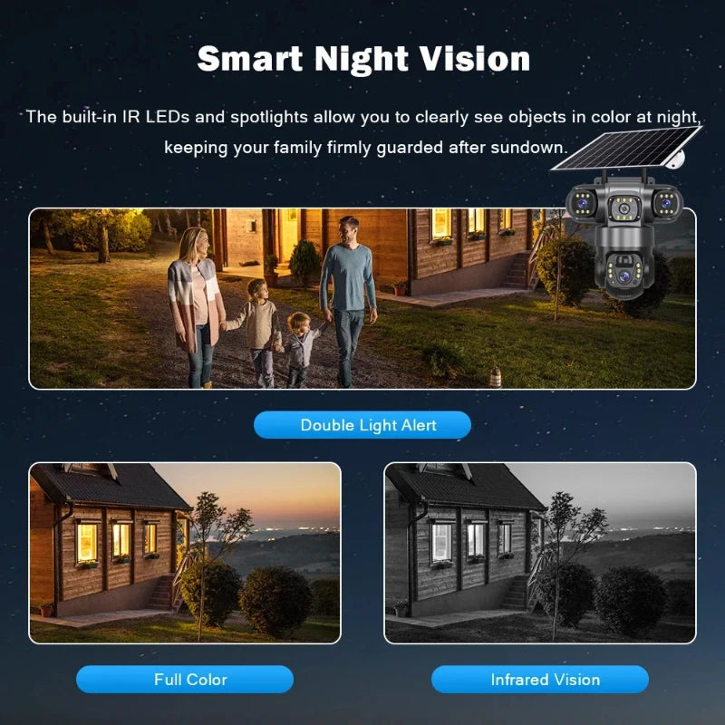 15MP IP Wifi Camera Solar Camera Outdoor 3 Lens 3 Screen 10X Zoom PIR Human Detect Cameras Night Vision CCTV Security Protection
