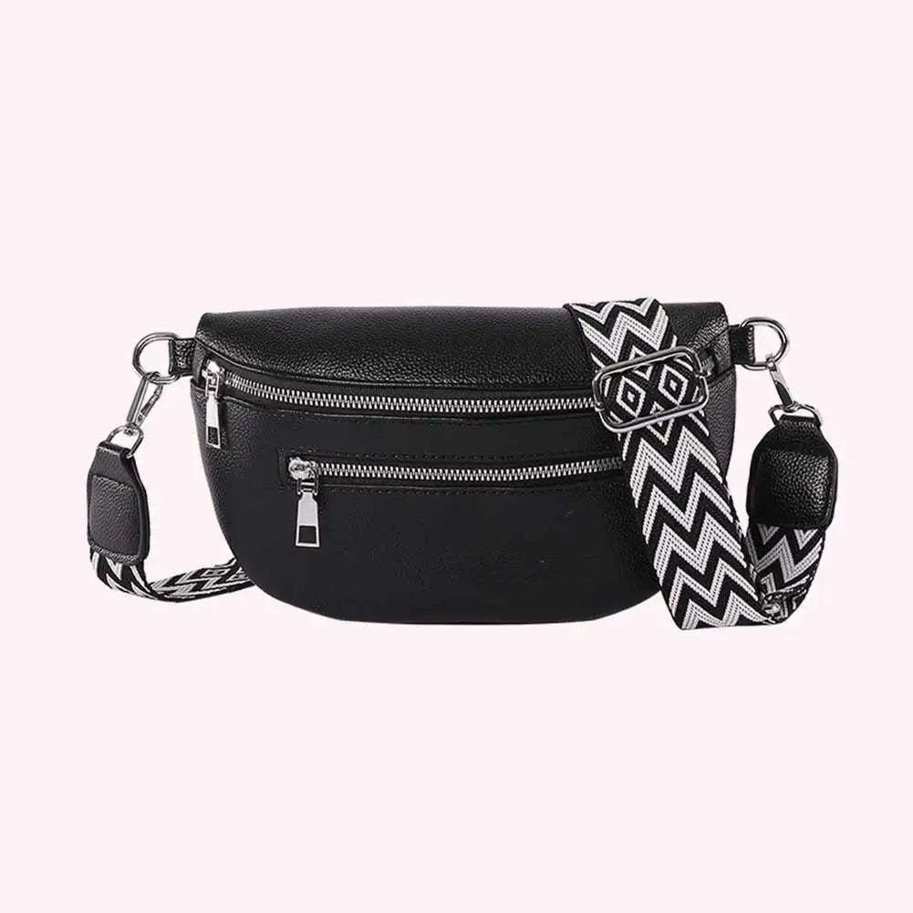 2024 Luxury Designer Women's Chest Bag PU Leather Wide Strap Shoulder Crossbody Bag Female Fashion Fanny Pack Banana Waist Bag