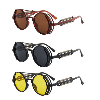 Klasyczne gotyckie okulary przeciwsłoneczne Steampunk Luksusowa marka Projektant Wysokiej jakości męskie i damskie retro okrągłe okulary przeciwsłoneczne z oprawką z PC