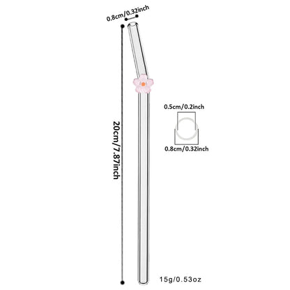 6PCS Reusable Drinking Straws Cute Flower Glass Straws with Cleaning Brush for Coffee Lover Smoothies Frozen Drinks Tea Juice
