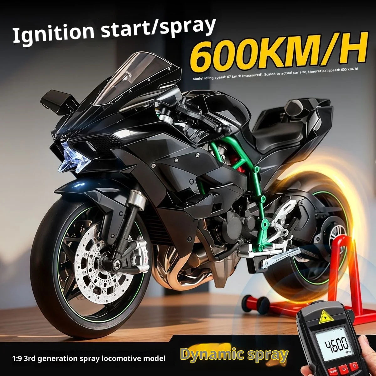 Kawasaki Ninja H2R 1:9 Scale Dynamic Model - Smoke Effect Alloy Motorcycle in Gift Box, Collector‘s Edition Cars