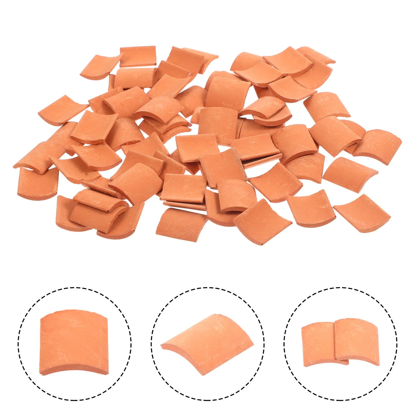 70pcs Mini Roof Tiles Miniature Simulated Roof Tiles Models Pottery Clay Roof Tiles DIY Miniature House Props 1.7x1.6cm