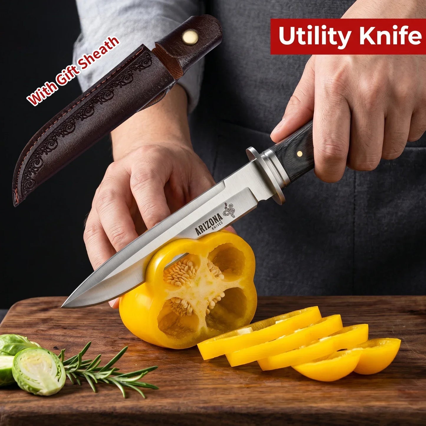 New Heavy-Duty Multi-Purpose Kitchen Knife 5Cr13 Stainless Paring Knife, Ergonomic Pakkawood Handle High-End Utility Knife Tool