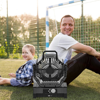 Camping Fan 20000mAh Battery Powered Fan Rechargeable with LED Light Portable Outdoor Tent Fan with Hanging Hook