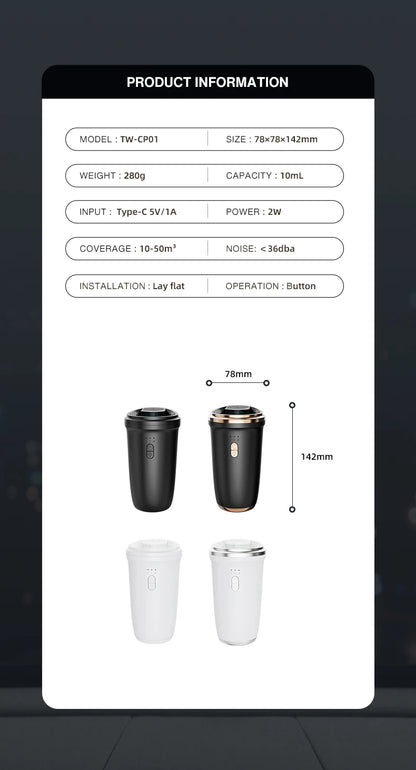 Namste 50m³ Car Air Freshener Perfume Aroma Diffuser No Water Essential Oils Aluminum Alloy Material Button Type-c Charge
