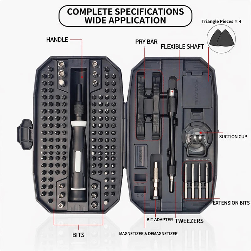 152-in-1 Precision Magnetic Screwdriver Repair Tool Kit with Flexible Shaft Tweezers Pry Tools for Phone Laptop PC Watch Console