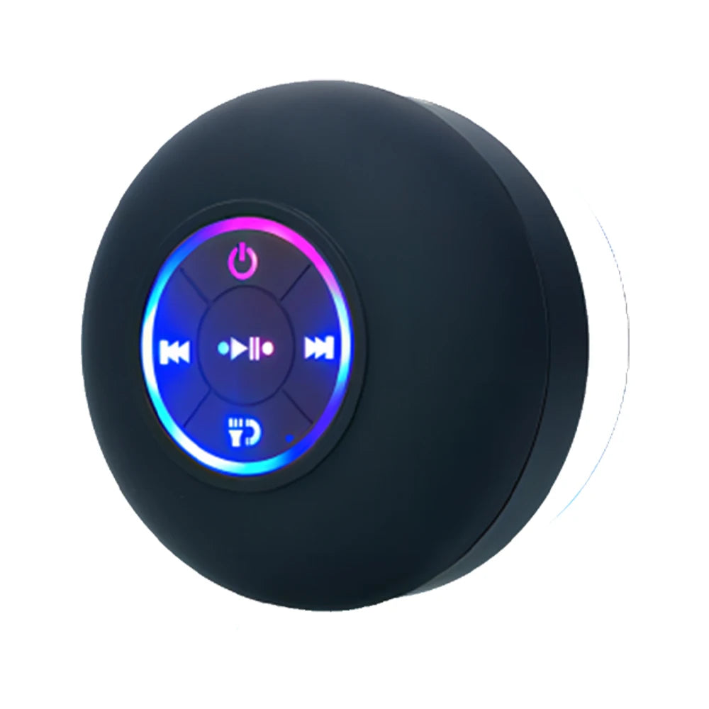 LED Portable Wireless Bluetooth Speaker, IPX4 Waterproof with Large Suction Cup, Mini Loudspeaker for Bathroom, Outdoor & Travel