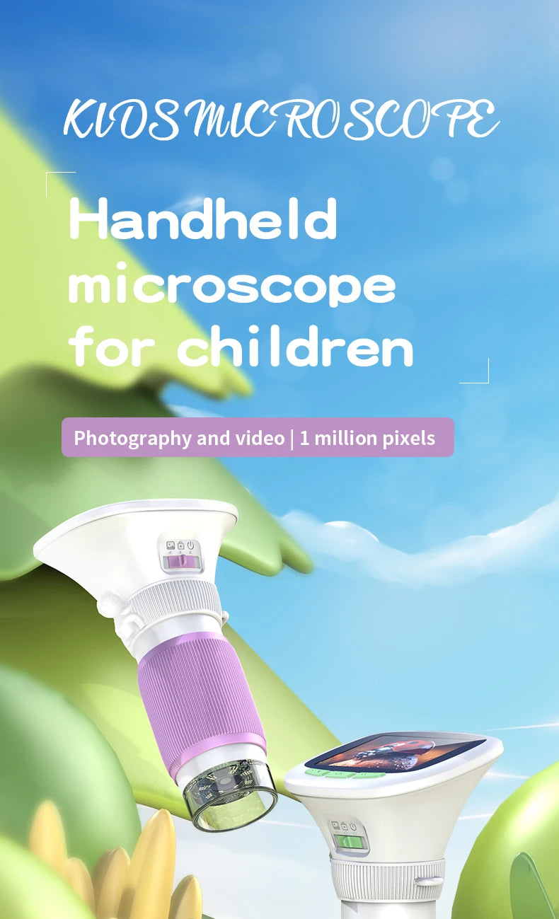 Kids Handheld Microscope with 2.4 Inch IPS HD Screen, 200X & 1000X Magnification, Photo/Video Recording, for Children Ages 6-12