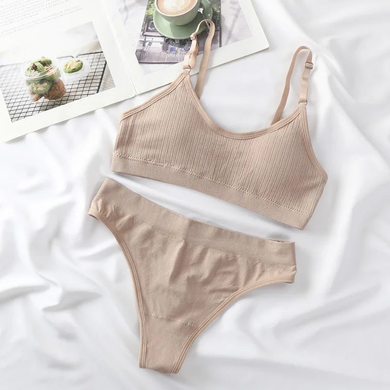 Women Push-Up Bra And Panties Set Wire Free Seamless Bra Sexy Lingerie High Waist Thongs Sports Brassiere Female Underwear Set