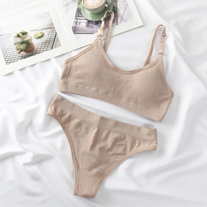 Women Push-Up Bra And Panties Set Wire Free Seamless Bra Sexy Lingerie High Waist Thongs Sports Brassiere Female Underwear Set