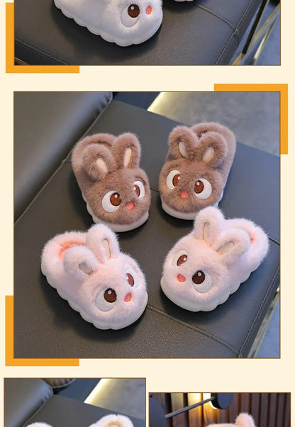 New Winter Cute Big eyed Rabbit Children's Waterproof Warm Non-slip Fluffy Slippers For Girls Boys Kids Indoor Home Cotton Shoes