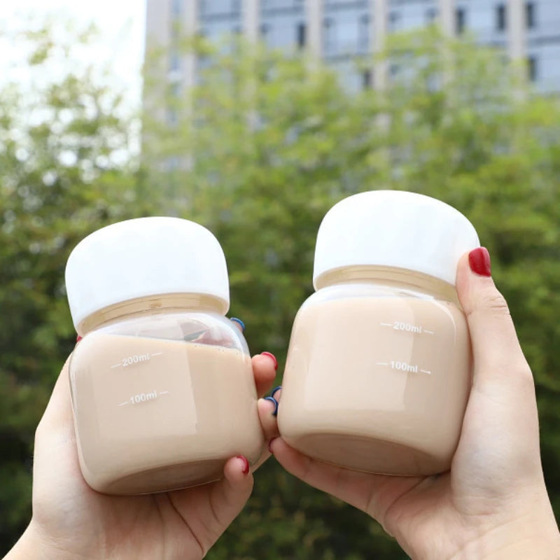 300ml Mini Glass Water Bottle Heat Resistance Transparent Drinking Bottles Cute Juice Coffee Milk Tumblers for Kids Student