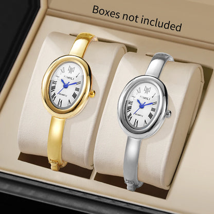 2PCS Elegant Oval Roma Dial Women Quartz Watches Set Fashion Bracelet Bangle Ladies Wristwatch Reloj Mujer Girls（Without Box）