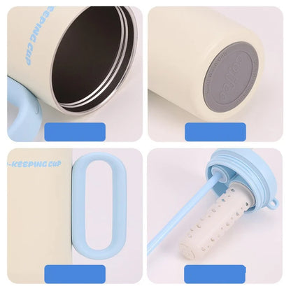JUSTINLAU 750ml Insulated Cup Ice Tumbler 316 Stainless Steel Thermal Cups With Straw & Handle Cold Hot Outdoor Travel Car Cup