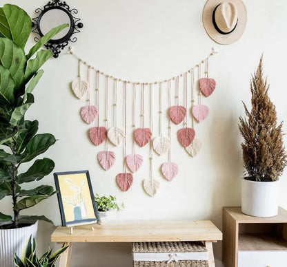 Handmade Woven Leaf Macrame Hanging Ornament Bohemian Cotton Rope Woven Walls Hanging Decoration For Bedroom Living Room Wall