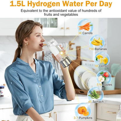 Home office and travel hydrogen water bottle generator - USB rechargeable portable glass hydrogen water bottle
