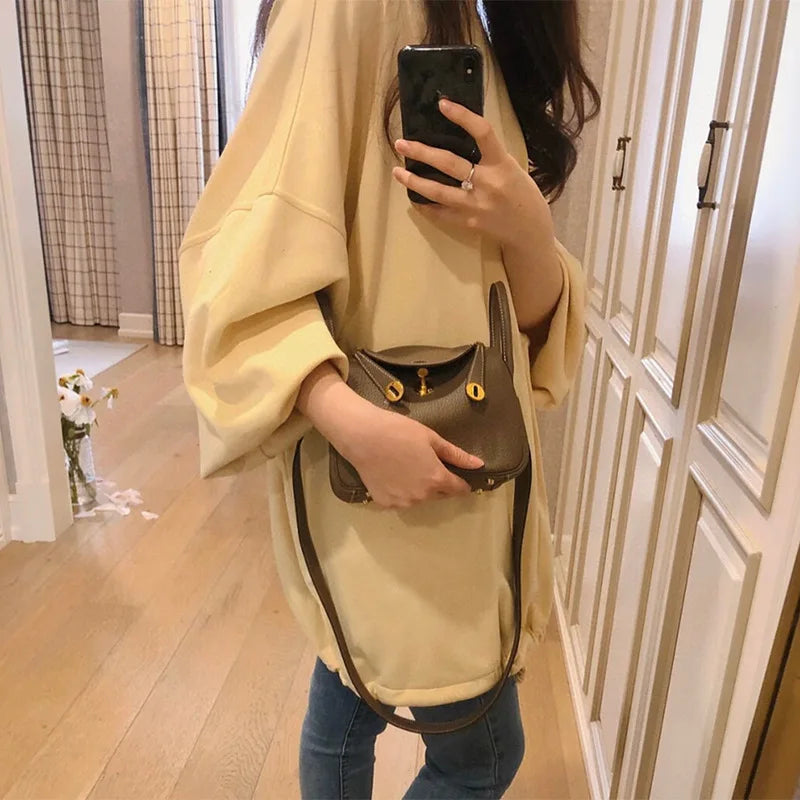 Women's Handbag 2025 New Style Top Layer Cowhide Leather Lundy Mini Doctor Bag Genuine Leather Handbag Single Shoulder Crossb...