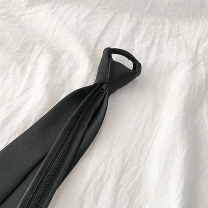 Ties Preppy Style Men Women Black Necktie  Retro Solid Silky Narrow Neck Tie Slim Smooth Wedding Graduation Decoration